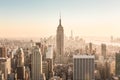 New York City skyline with urban skyscrapers at sunset, USA. Royalty Free Stock Photo