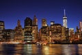 New York City Manhattan downtown skyline at night Royalty Free Stock Photo