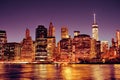 New York City Manhattan downtown skyline at night Royalty Free Stock Photo