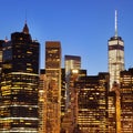 New York City Manhattan downtown skyline at night Royalty Free Stock Photo