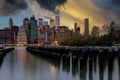 New York City with Manhattan downtown skyline over East River during sunset Royalty Free Stock Photo