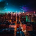 New York City Manhattan downtown skyline panorama at night Royalty Free Stock Photo