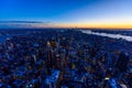 New York City - Manhattan downtown skyline skyscrapers at night and twilight. USA. Royalty Free Stock Photo