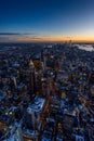 New York City - Manhattan downtown skyline skyscrapers at night and twilight. USA. Royalty Free Stock Photo