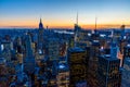 New York City - Manhattan downtown skyline skyscrapers at night and twilight. USA. Royalty Free Stock Photo