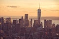 New York City - Manhattan downtown skyline skyscrapers at sunset and twilight. USA Royalty Free Stock Photo