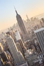 New York City Manhattan downtown skyline at sunset.