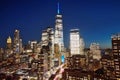 New York City, Manhattan famous top view. Night Manhattan from above. Manhattan panorama at sunset. NYC skyline at Royalty Free Stock Photo