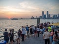 New York City, Manhattan Island [ Pier Harbor House - Battery Park Slip, restaurant and bar, beer with view on New Jersey Royalty Free Stock Photo