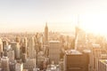 New York City Manhattan midtown aerial panorama view with skyscrapers, sepia sunset toning Royalty Free Stock Photo
