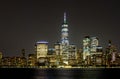 New York City Manhattan skyline panorama at night over Hudson river with reflections viewed from New Jersey Royalty Free Stock Photo