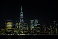 New York City Manhattan skyline panorama at night over Hudson river with reflections viewed from New Jersey Royalty Free Stock Photo