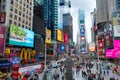 NEW YORK CITY, MANHATTAN, OCT,25, 2013: NYC Times Square lights screens buildings fashion boutiques architecture, advertising led Royalty Free Stock Photo