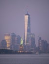 New York City Manhattan Skyline Ellis Island Statue of Liberty USA Royalty Free Stock Photo