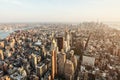 New York City Manhattan street aerial view with skyscrapers, pedestrian and busy traffic. View from Empire State Building