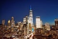 New York City Manhattan at sunrise. Manhattan at Night. NYC Night aerial view of Midtown Manhattan. Manhattan skyline Royalty Free Stock Photo