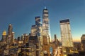 New York City Manhattan at sunrise. New York at Night. NYC Night aerial view of New York. New York skyline with WTC Royalty Free Stock Photo