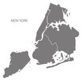 New York city map with boroughs grey illustration silhouette shape Royalty Free Stock Photo