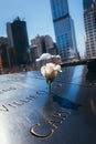 NEW YORK CITY - March 20, 2017: Memorial at World Trade Center Ground Zero. Waterfall Footprint of WTC. The memorial was dedicated