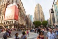 NEW YORK CITY - MAY 26, 2016: Herald Square is a bustling shopping district with pedestrians, Macy`s is the Great American Depart Royalty Free Stock Photo