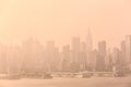 New York City midtown Manhattan skyline panorama view from Boulevard East Old Glory Park over Hudson River. Royalty Free Stock Photo