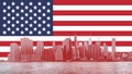 New York City midtown Manhattan skyline on US America flag background Royalty Free Stock Photo