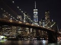 New York City empty streets. NYC skyline with Brooklyn bridge at night Royalty Free Stock Photo