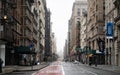 New York City empty streets with tall buildings and skyscrapers in Manhattan.