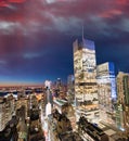 New York City night skyline. Midtown Manhattan aerial view from city rooftop