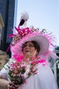 Woman in swan hat during Easter Bonnet Parade