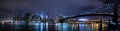 New York City, NY/USA - circa July 2015: Panorama of Brooklyn Bridge and Lower Manhattan by night Royalty Free Stock Photo