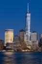 One World Trade Center and World Financial Center at twilight in the Financial District of Lower Manhattan, New Yoork City Royalty Free Stock Photo