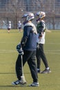 New York City, NY/USA - 3/19/2019: Lacrosse team during practice on Randall`s Island