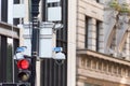 New York City, NY, USA - May 17, 2019: NYPD security surveillance camera an a street in USA