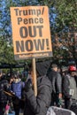 New York City, NY/USA - 11/09/2019: Protesters at an anti-Trump/Pence rally, in downtown NYC