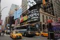 New York City, NY, USA 2.09.2020 - Yellow cab, bus and people in Times Square Royalty Free Stock Photo