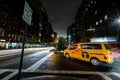 New York City NYC Cab Long Exposure at Night with Light Trails shot with Wide Angle Lens
