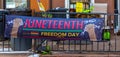 New York City NYC ; Juneteenth freedom day sign on the street.