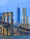 Brooklyn Bridge, Financial District penthouses and Freedom Tower Royalty Free Stock Photo