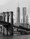 Brooklyn Bridge, Financial District penthouses and Freedom Tower Royalty Free Stock Photo