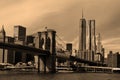 Brooklyn Bridge, Financial District penthouses and Freedom Tower Royalty Free Stock Photo