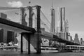 Brooklyn Bridge, Financial District penthouses and Freedom Tower Royalty Free Stock Photo