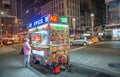 NEW YORK CITY - OCTOBER 24, 2015 : Fast food cart selling hot do Royalty Free Stock Photo