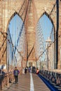 NEW YORK CITY - OCTOBER 26: The pedestrian walkway along The Brooklyn Bridge in New York City on October 26, 2013.