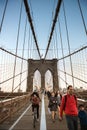 NEW YORK CITY - OCTOBER 13: ÃÂ¡yclist and pedestrian walkway along The Brooklyn Bridge