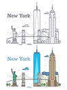 New York city outline skyline, nyc line silhouette, usa tourist and travel concept Royalty Free Stock Photo