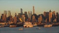 New York City panorama with Manhattan Skyline over Hudson River // new york city skyline at sunset 2019 Royalty Free Stock Photo