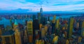 New York City panorama skyline at sunrise. Manhattan office buildings / skysrcapers at the morning. New York City panoramatic shot Royalty Free Stock Photo