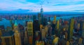 New York City panorama skyline at sunrise. Manhattan office buildings / skysrcapers at the morning. New York City panoramatic shot Royalty Free Stock Photo