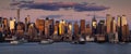 New York City panoramic sunset on Manhattan Midtown West skyscrapers. NYC